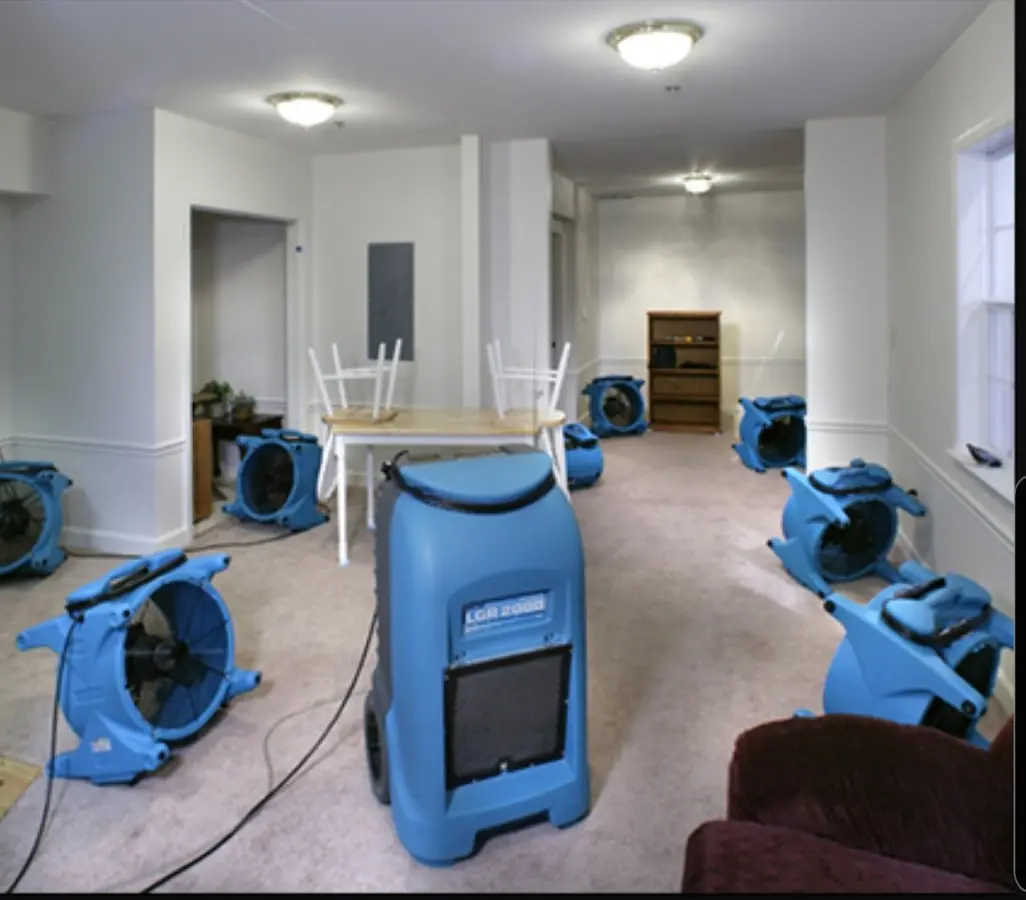 Air movers and dehumidifier setup for Water Damage Restoration in Evergreen