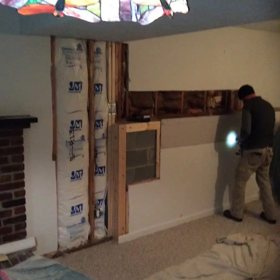 Restoration technician inspecting water damage in Evergreen